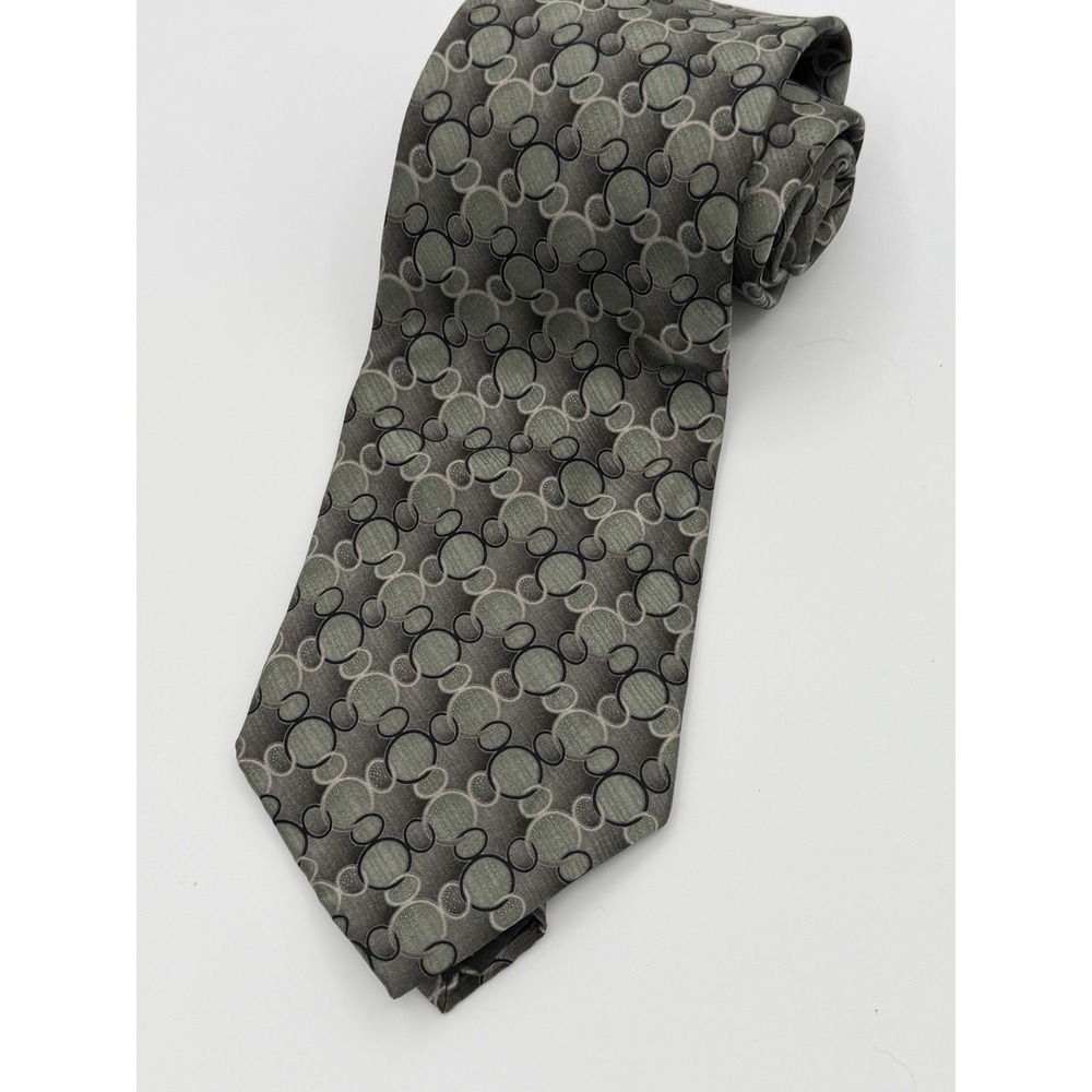 Walt Disney World Vintage Silk Mickey Mouse Squares Green Grey Black Neck Tie